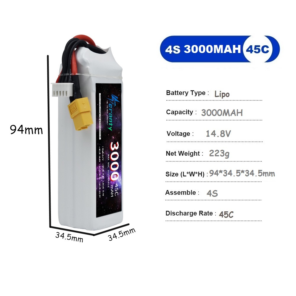 4S LiPo Batterij 14.8V 1500mah - Drone Battery Li-Ion recensie en prijs